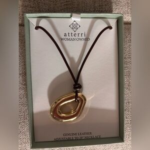 Atterri Adjustable Genuine Leather & Gold Pendant Necklace